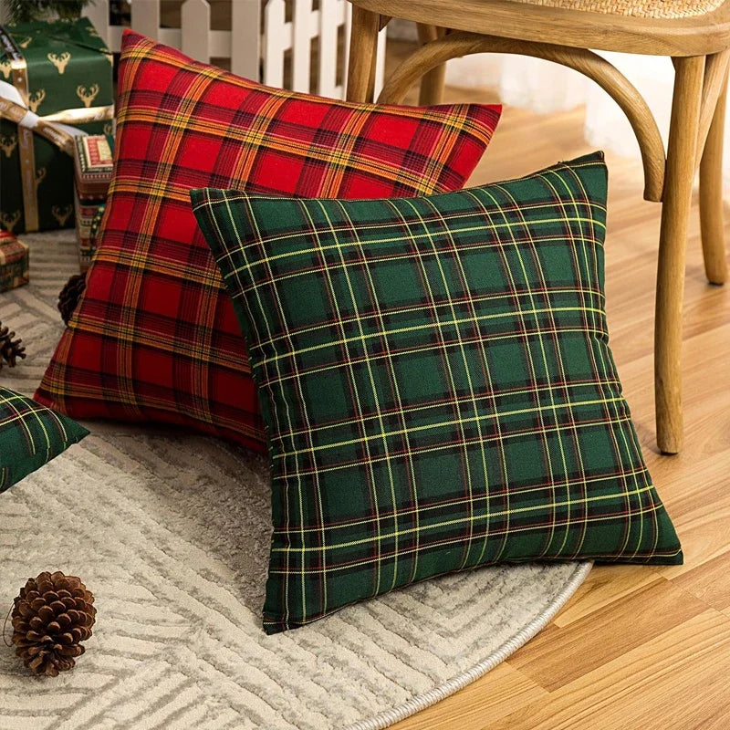 Afralia™ Christmas Plaid Cushion Cover, Classic Green Red Throw Pillow for Home Decor