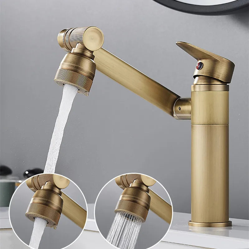 Afralia™ Antique Bronze Bathroom Sink Faucet Hot Cold Water Mixer Deck Mounted