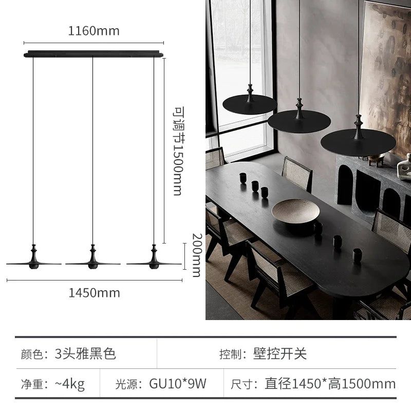 Afralia™ Black Solid Wood Saucer Pendant Lights, LED GU10, Minimalist Design