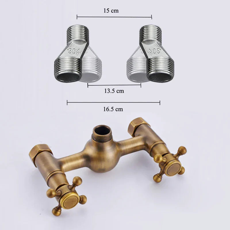 Afralia™ Antique Brass Shower Faucet Set with 8'' Rainfall Head & Swivel Spray