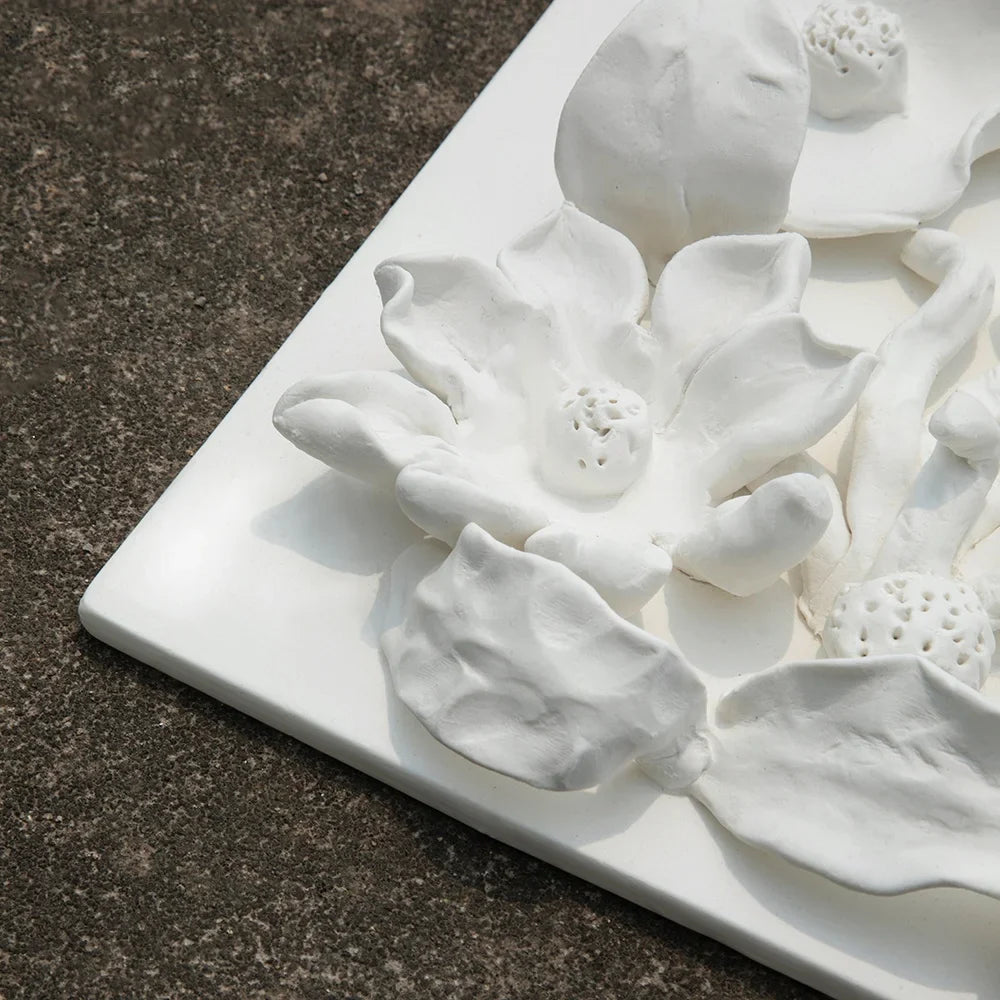 Afralia™ Ceramic Flower Relief Hanging Plate for Wall Decor
