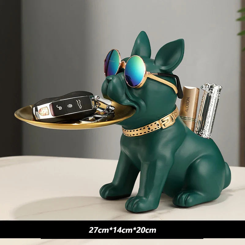 Afralia™ Bulldog Statue Desktop Storage Office Home Decor Tray Sculpture