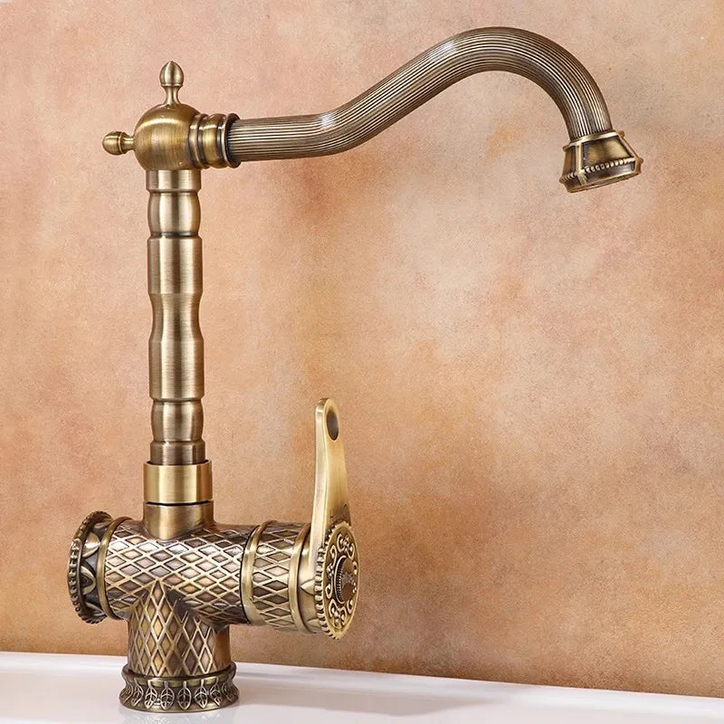 Afralia™ Antique Bronze Bathroom Sink Faucet Deck Mounted Lavotory Faucet