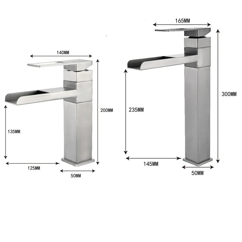 Afralia™ Stainless Steel Waterfall Bathroom Faucet Hot Cold Mixer Single Hole