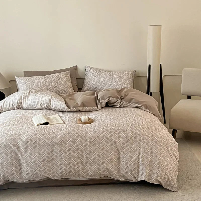 Afralia™ Soft Cotton Grid Printed Bedding Set for Single/Double Bed