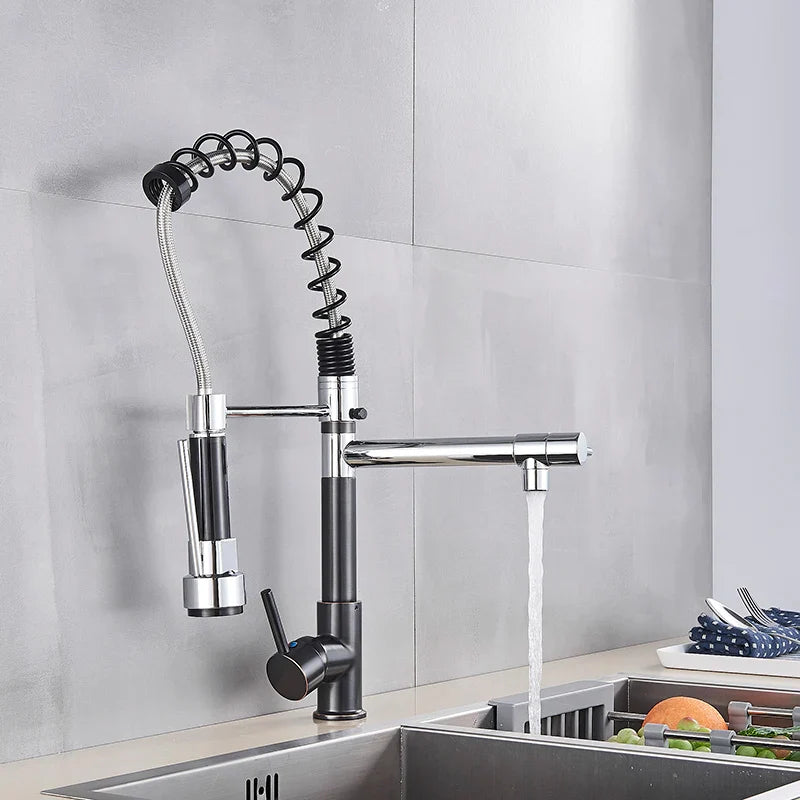 Afralia™ Chrome Spring Pull Down Kitchen Faucet with Single Handle Mixer Tap