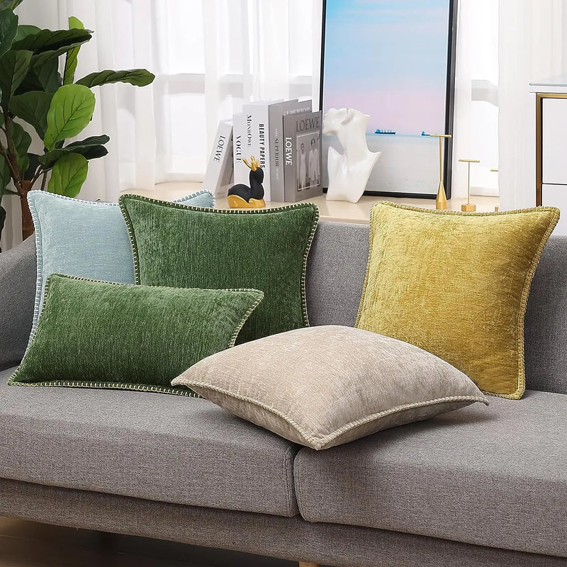 Chenille Cushion Cover Green Throw Pillow Covers Decorative Home Sofa Luxury Afralia™