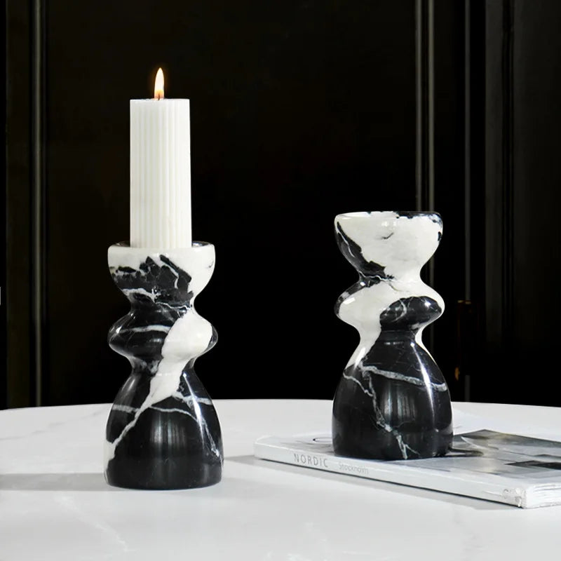 Afralia™ Grand Antique Marble Candlestick Holder: Modern French Fireplace Dining Table Centerpiece