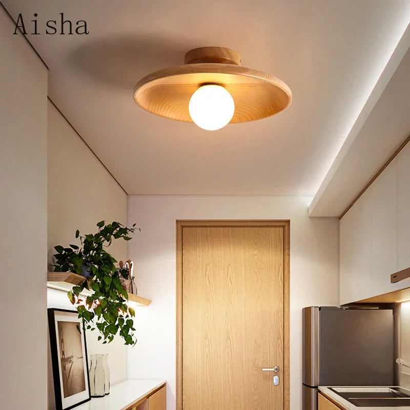 Afralia™ Japanese Style Wooden Ceiling Lamp for Home Decor