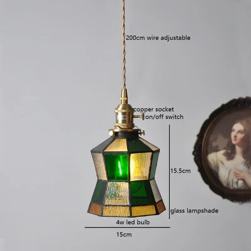 Afralia™ Colorful Glass Copper LED Pendant Light for Kitchen Bedroom Living Room Loft