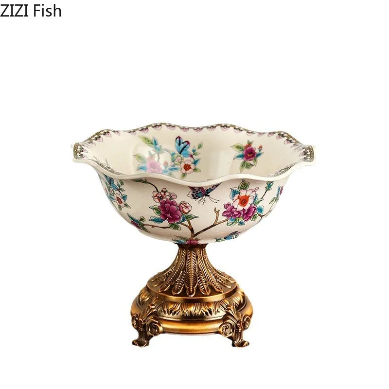 Afralia™ Floral Pattern High-Footed Fruit Bowl Tray - Living Room Coffee Table Decor