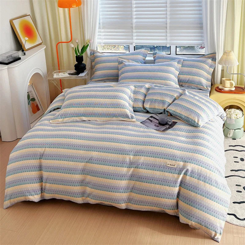Afralia™ Luxury Cotton Stripe Printed Bedding Sets for Queen King Beds.
