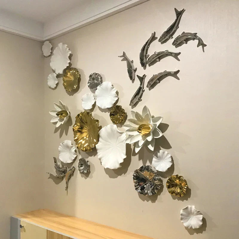 Afralia™ Ceramic Goldfish Lotus Leaf Wall Decoration Set
