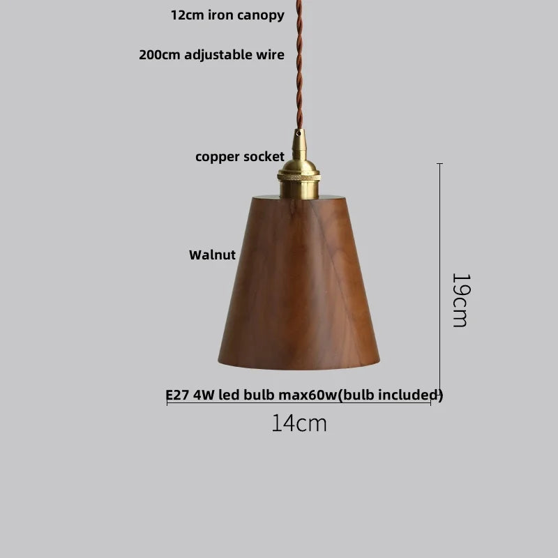 Afralia™ Walnut Wood LED Pendant Light, Modern Nordic Hanging Lamp for Home Decor