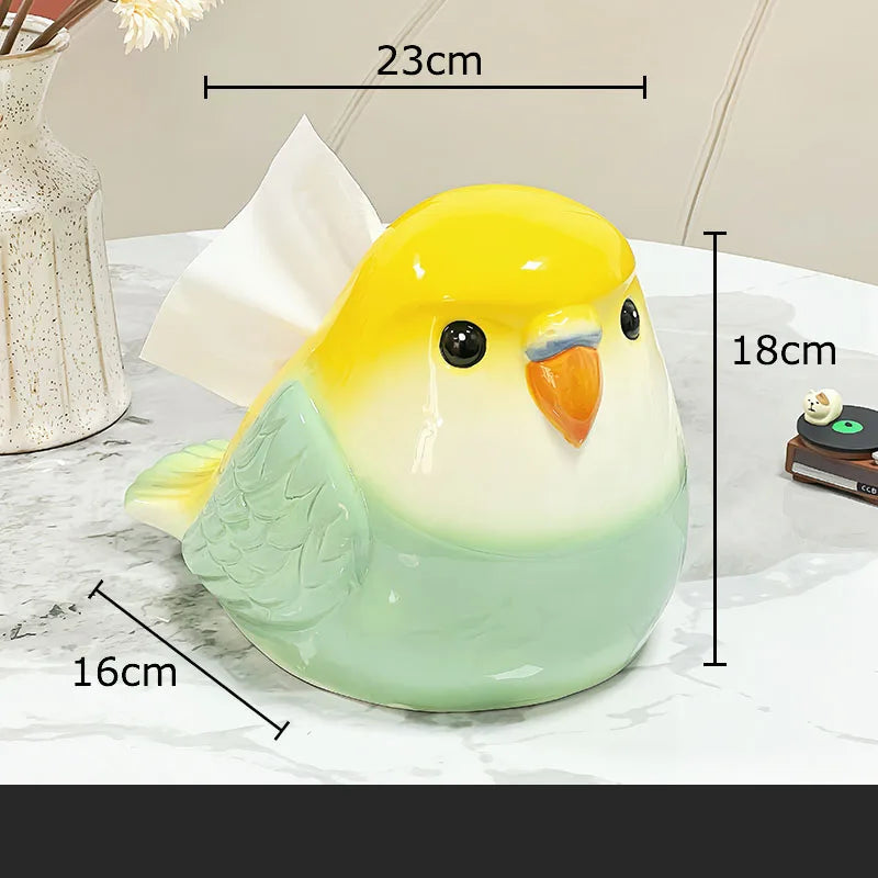 Afralia™ Chubby Parrot Ceramic Tissue Box: Creative Bird Desk Decoration & Paper Towel Case