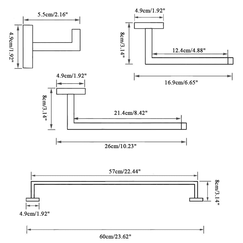 Afralia™ Stainless Steel Bathroom Hardware Set - Wall-mounted Towel Bar, Toilet Paper Holder, Clothes Hook