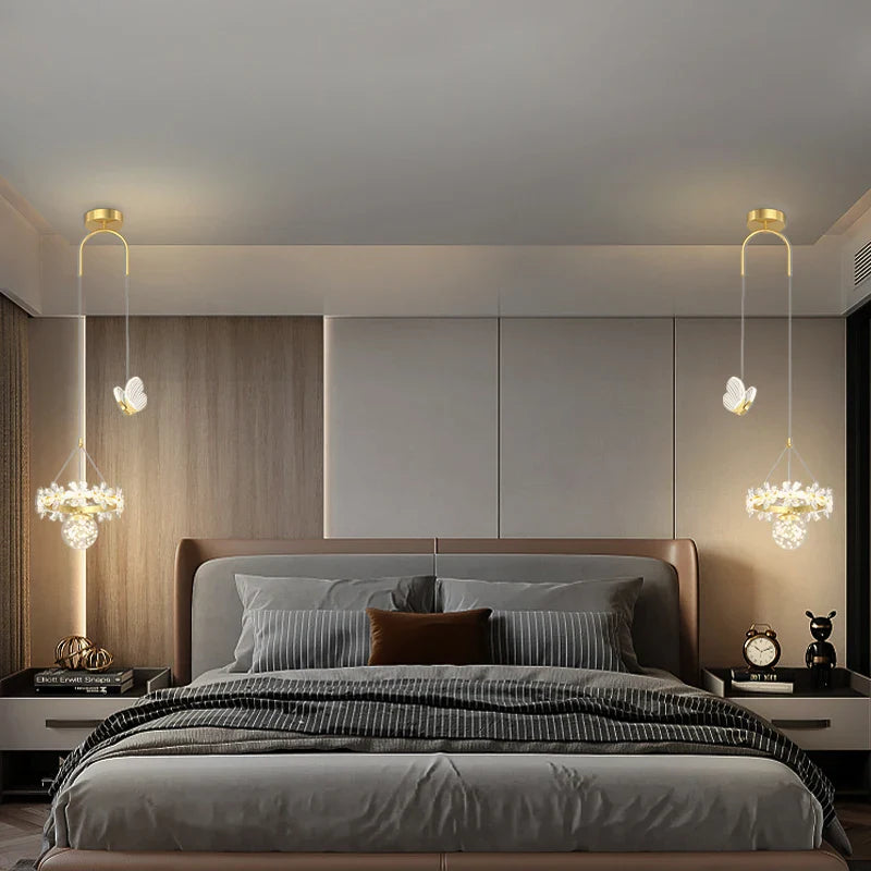 Afralia™ Crystal Petal Bedside Pendant Light: Modern, Minimalist, Starry Chandelier for Living Room & Bedroom