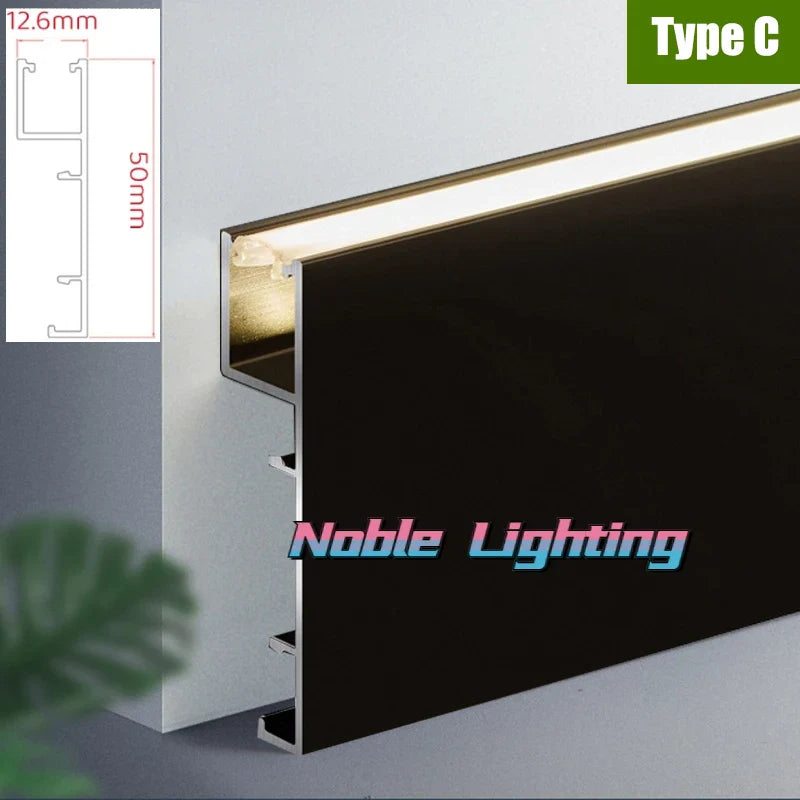 Afralia™ Black Aluminium LED Profile for Recessed Skirting with Silicone Cover