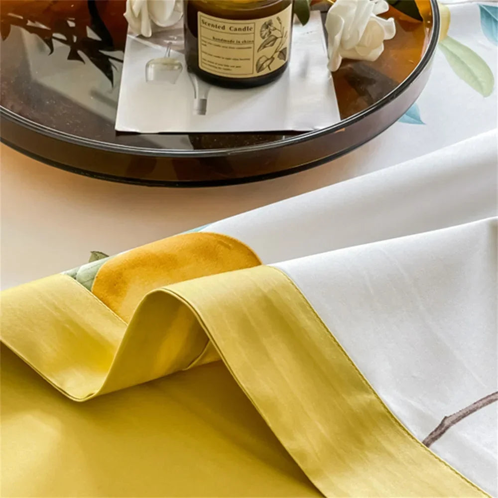 Afralia™ Yellow Lemon Fruit Satin Egyptian Cotton Duvet Cover Set - Queen King Size