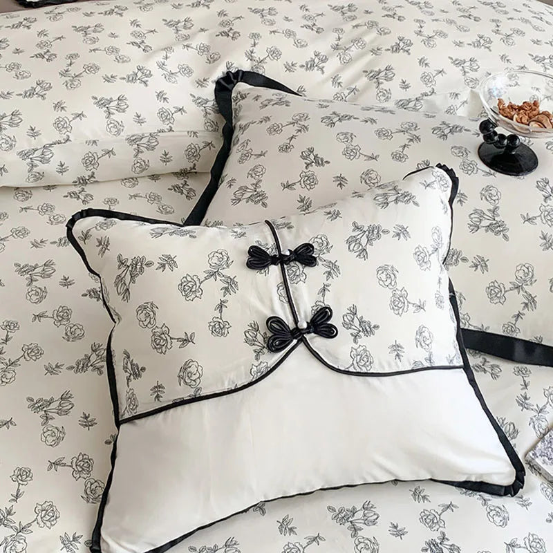 Afralia™ Floral Retro Pleated Cotton Bedding Set for Cozy Comfort and Style