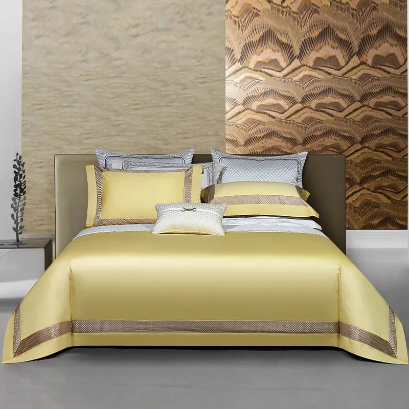 Afralia™ 1000TC Egyptian Cotton Luxury Bedding Set with Gold Embroidery - Solid Color