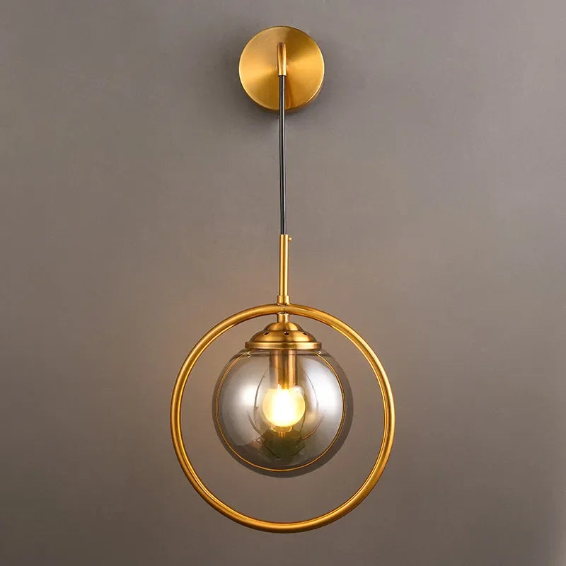 Afralia™ Golden Glass Ball Wall Sconce Light Fixture for Modern Living Room Decor