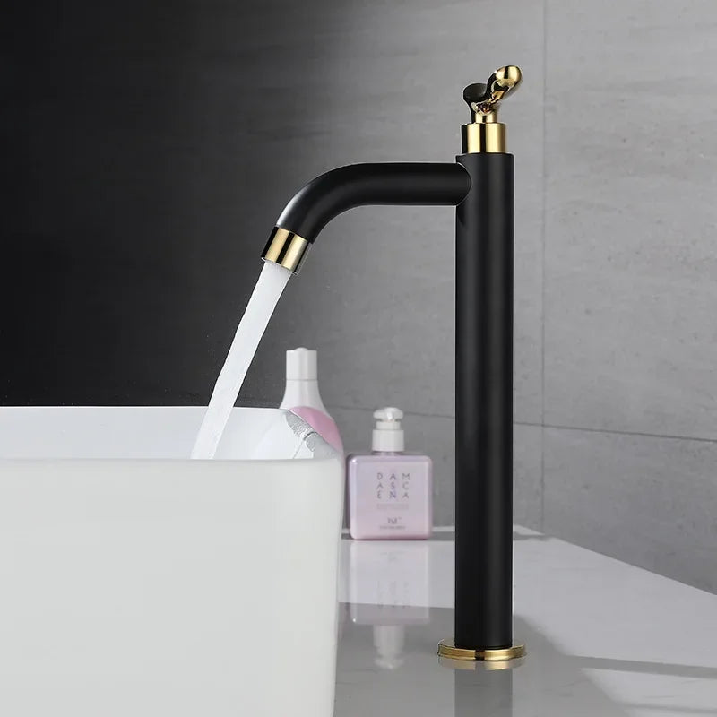 Afralia™ Stainless Steel Single Handle Basin Faucet in Black & Gold