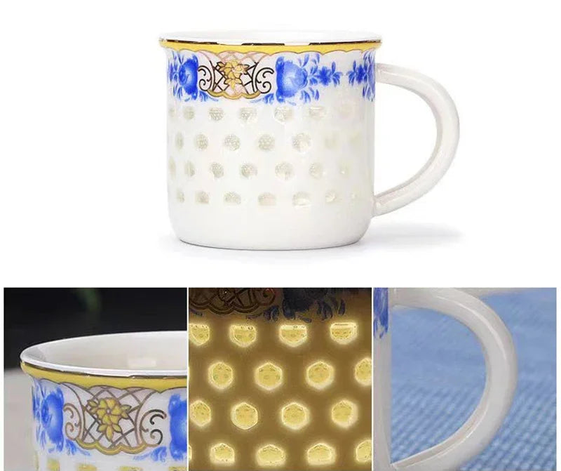 Afralia™ Blue White Porcelain Tea Cup Set Vintage Japanese Ceramic Teacup Jingdezhen Bowl