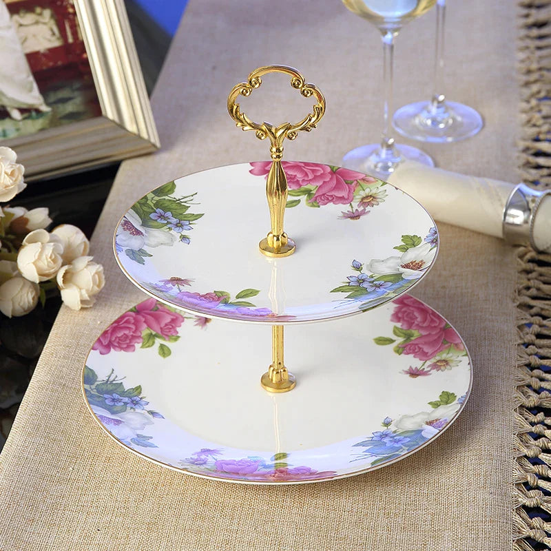 Afralia™ Bone China Fruit Plates Set Cake Stand Buffet Dishes Tray Tableware Decoration