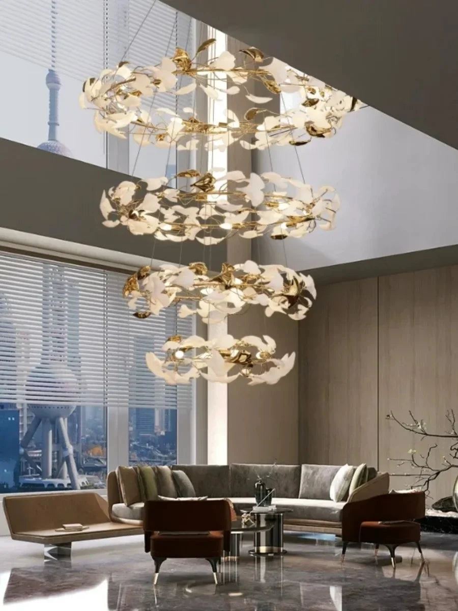 Afralia™ Ginko Leaf Staircase Chandelier for Loft Stairway - Large Chandeliers for High Ceilings