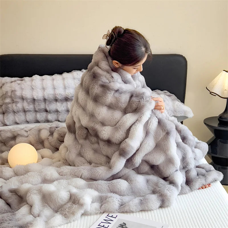 Afralia™ Faux Rabbit Fur Plush Blanket Ultra Soft Comforter for Autumn Winter
