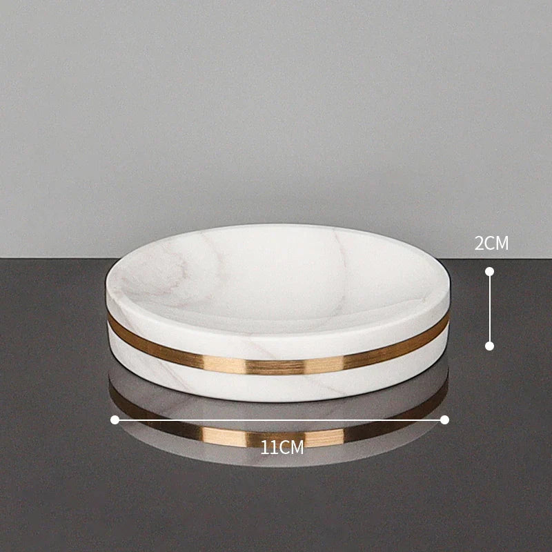 Afralia™ Volakos White Marble Bathroom Set with Golden Accents