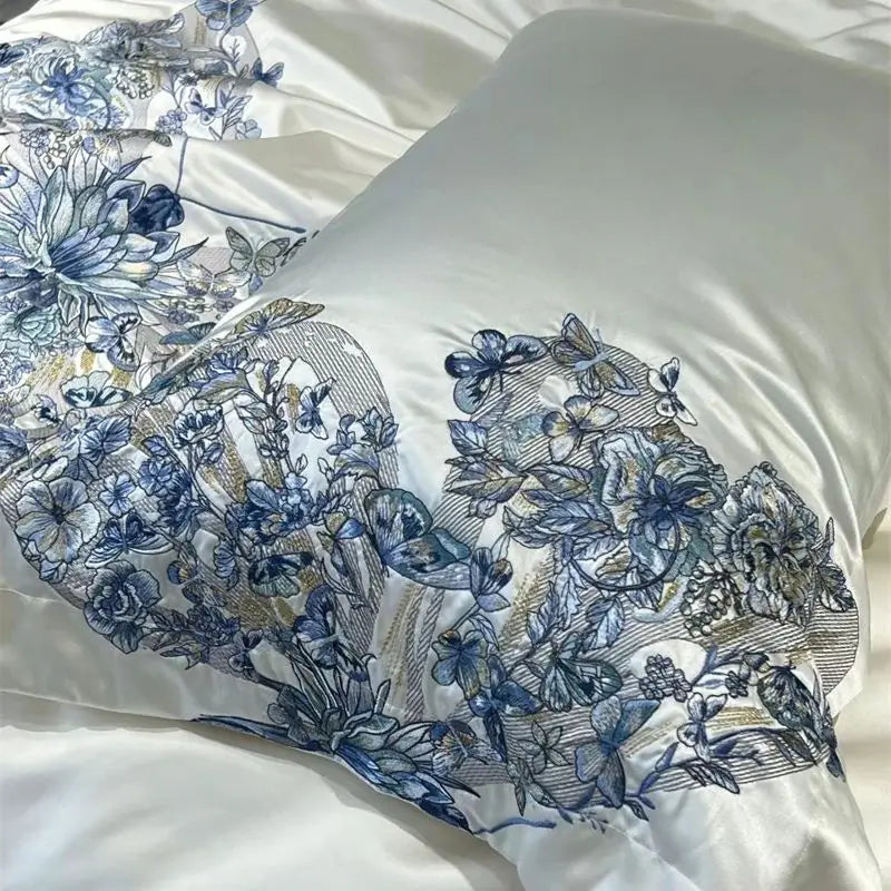Afralia™ Butterfly Flowers Embroidery Luxury Bedding Set 4Pcs