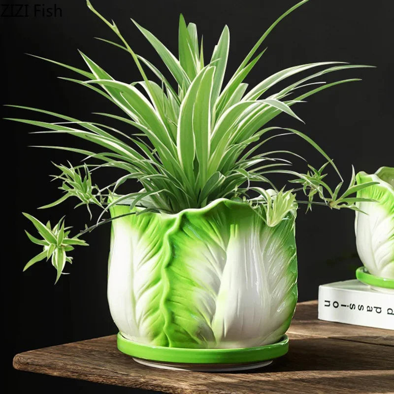 Afralia™ Chinese Cabbage Ceramic Vase: Table Decoration, Flowers Arrangement, Room Aesthetic Decor