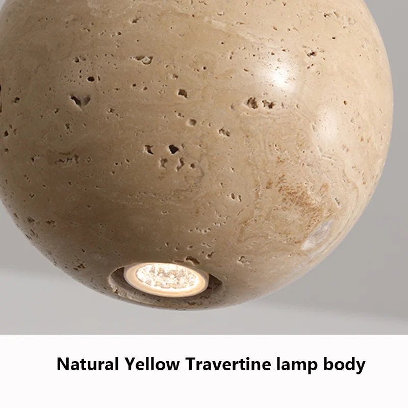 Afralia™ Yellow Travertine Stone Pendant Light with White Glass Lampshade