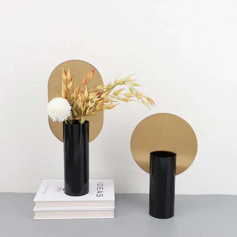 Afralia™ Geometric Cylinder Vase with Artificial Flowers - Modern Home Decor