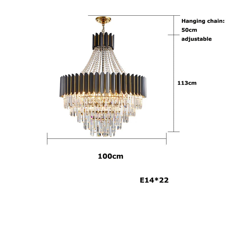 Afralia™ Crystal LED Chandelier Black Gold Finish for Dinning Room