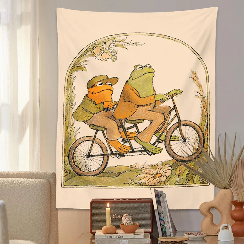 Afralia™ Psychedelic Frog Tapestry Goblincore Toad Bicycle Wall Hanging Hippie Room Decor