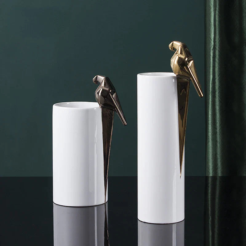 Afralia™ Geometric Parrot Bird Sculpture Vase for Floral Arrangement