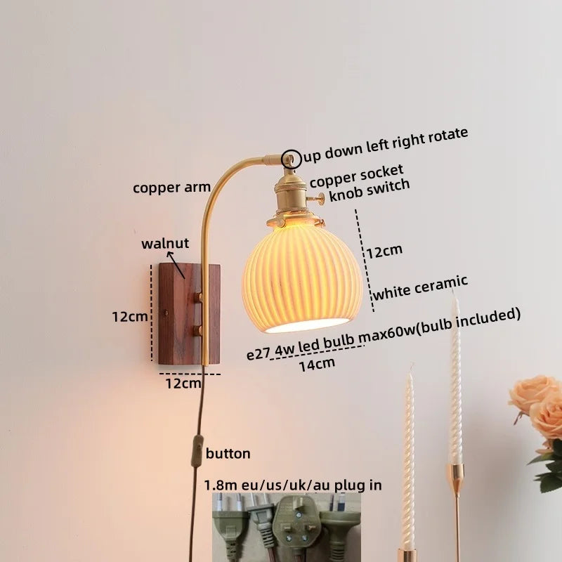 Afralia™ Glass Copper LED Wall Lights Modern Bedside Lamp for Bedroom Living Room