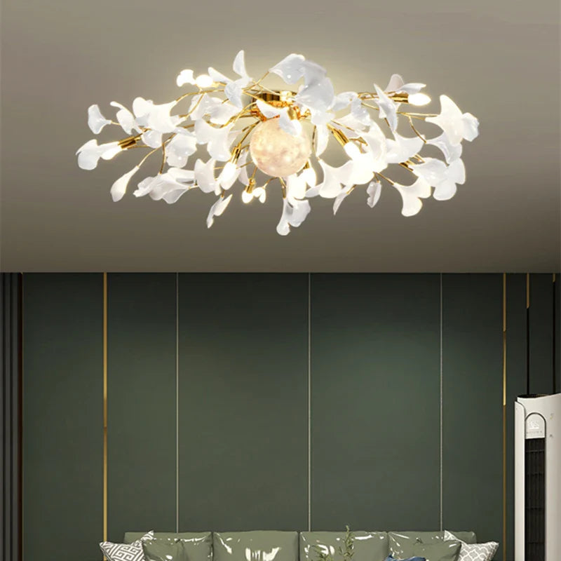Afralia™ Ginkgo Leaf Acrylic Metal LED Ceiling Chandelier for Home Living Room