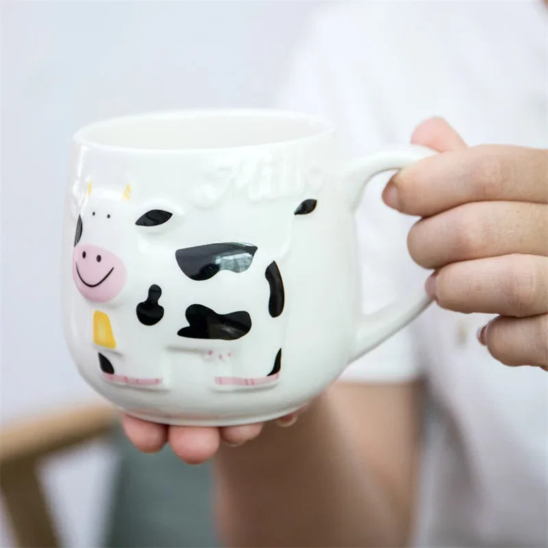 Afralia™ Cow Ceramic Mug: Cute 3D Animal Coffee Cup for Kids and Adults