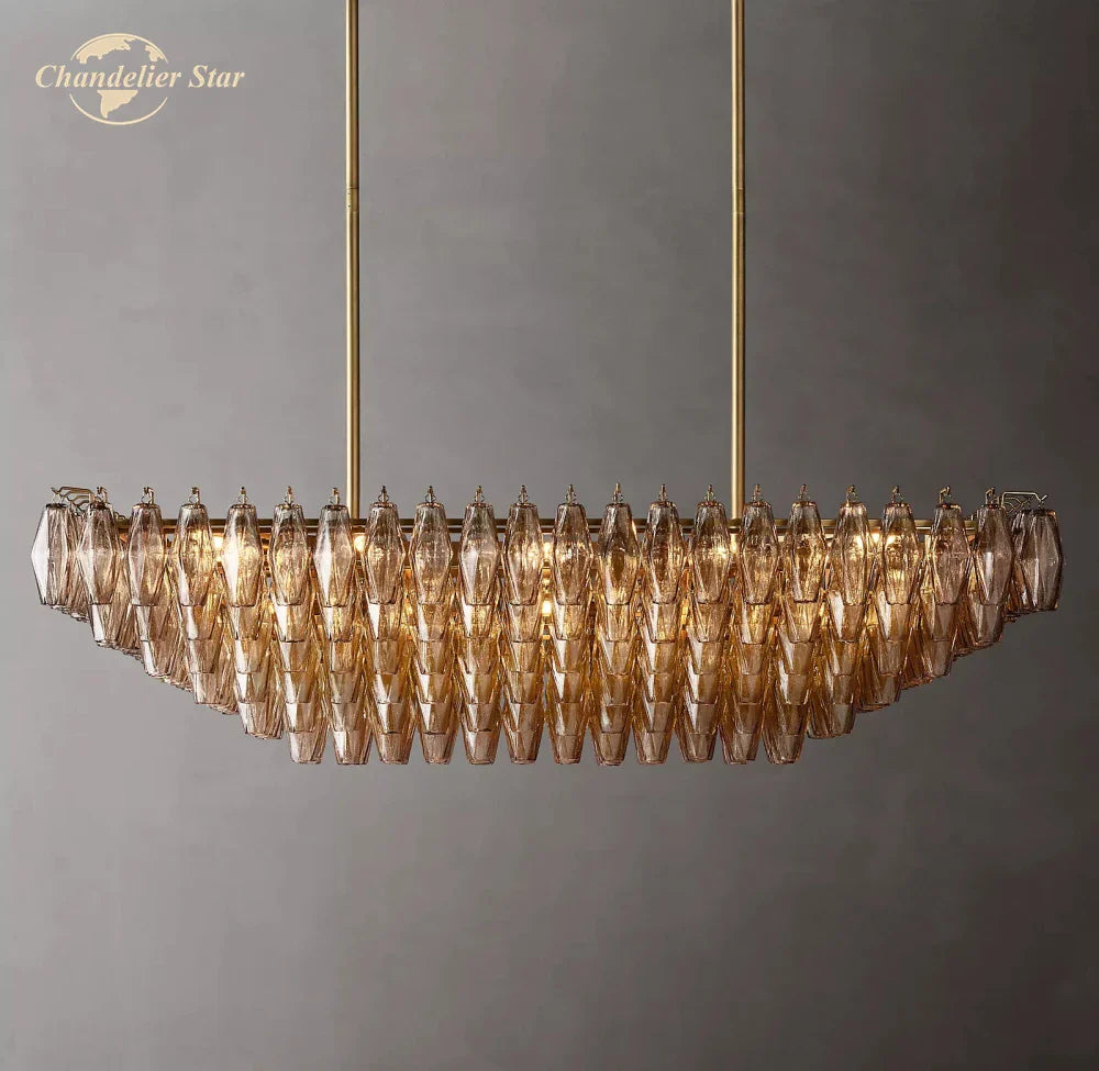 Afralia™ Chiara Smoke Glass Tiered Chandelier - Modern Large Rectangular Hanging Lights