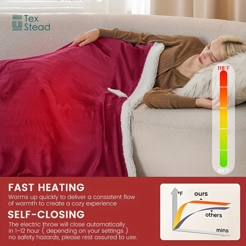 Afralia™ Electric Heated Blanket Throw: 10 Temp Settings, Auto Shut Off, Machine Washable
