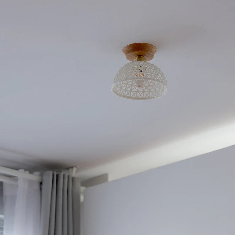 Afralia™ White Ceramic LED Ceiling Lamp Wood Ash Nordic Modern Copper Light