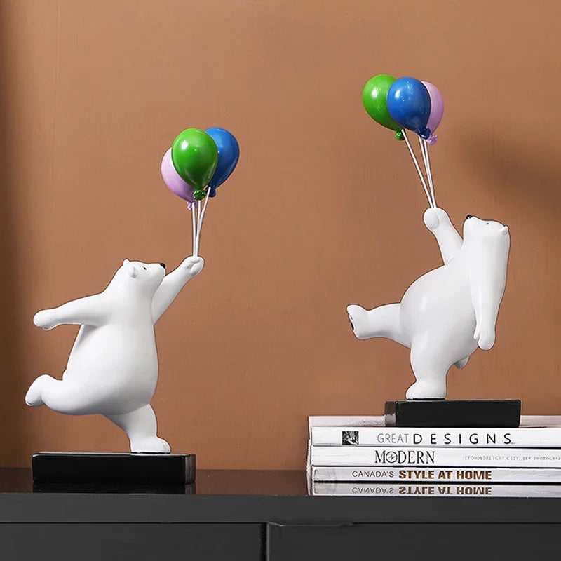 Afralia™ Flying Bear Figurines Balloon Polar Bears Resin Decoration Modern Gift for Boy/Kids