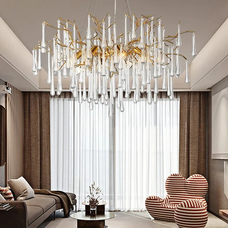 Nordic Glass Crystal Chandelier by Afralia™ - Gold Branch Design for Living Room & Bedroom