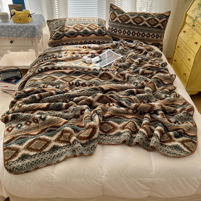 Afralia™ Geometric Printed Half Fleece Sofa Cover: Luxe Bohemian Shawl Blanket for Office Nap