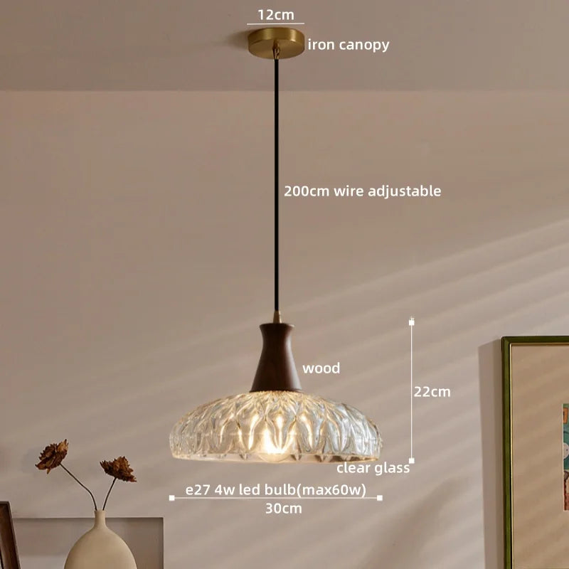 Afralia™ Nordic LED Glass Wood Pendant Light Chandelier for Kitchen Bedroom Dining Room