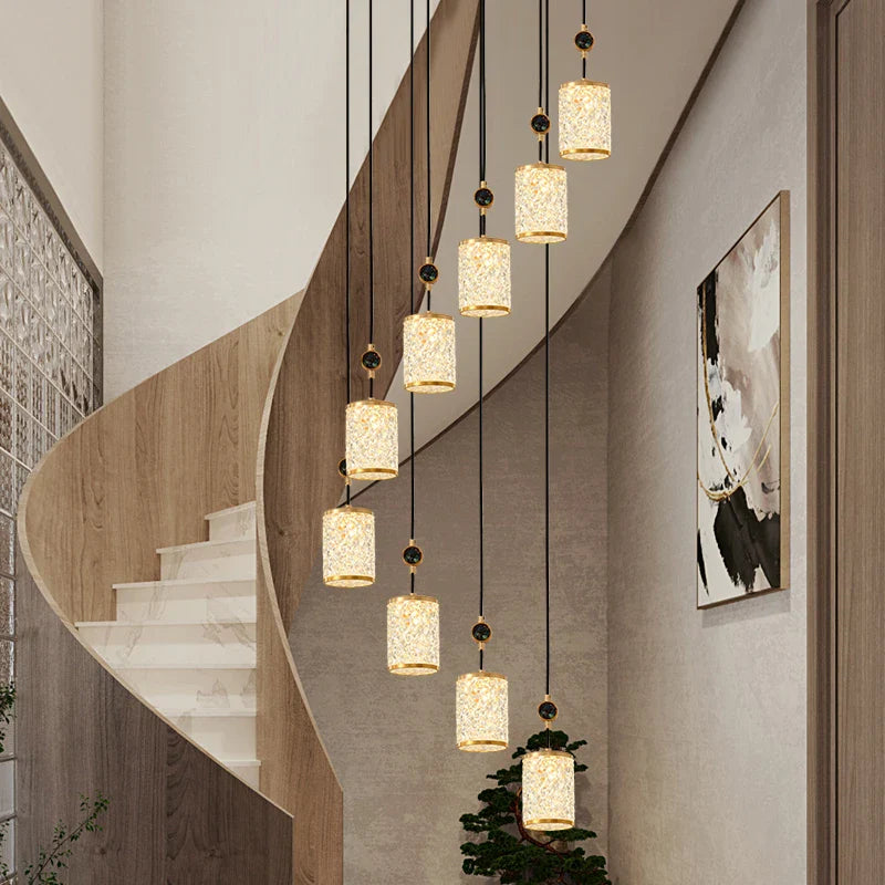 Afralia™ Rotating Chinese Style Stair Chandelier: High-End Villa Duplex Lamps